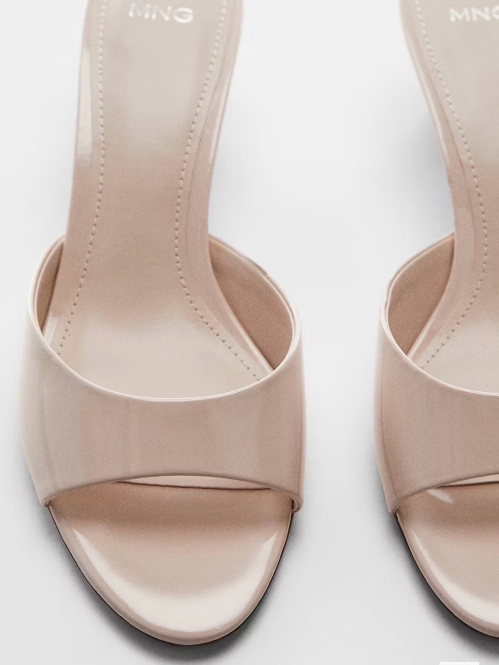 Mango patent leather Nude Open-Toe Kitten Heel Slide Sandals - Picture 3 of 9